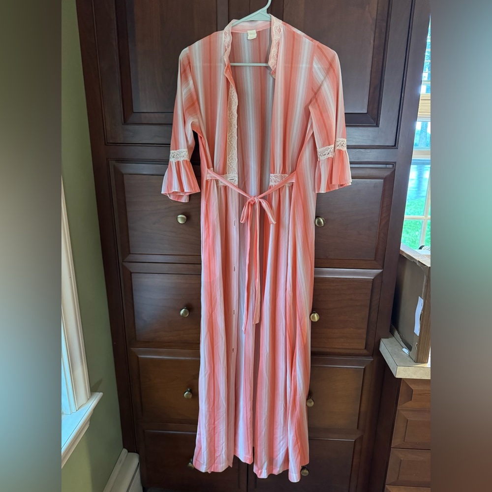 Pink Striped Chemise with Lace Trim